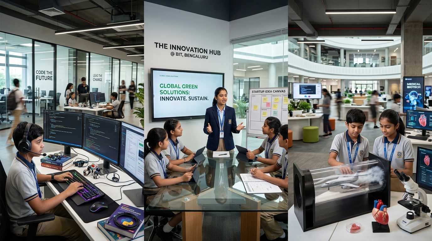 TVM Business School students in Software Engineering, Boardroom Entrepreneurship, and Aviation/Medical Biotech Labs